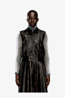Diesel women’s inko black faux leather vest with zipper front and subtle embossed logo on the chest
