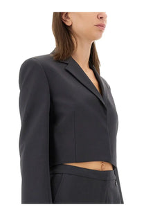 Diesel women’s black cropped blazer with sleek tailored fit and structured shoulders in a smooth fabric