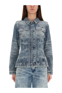 Diesel women’s jacket katerin fsh blue faded blue denim with classic collar button closures and two chest pockets