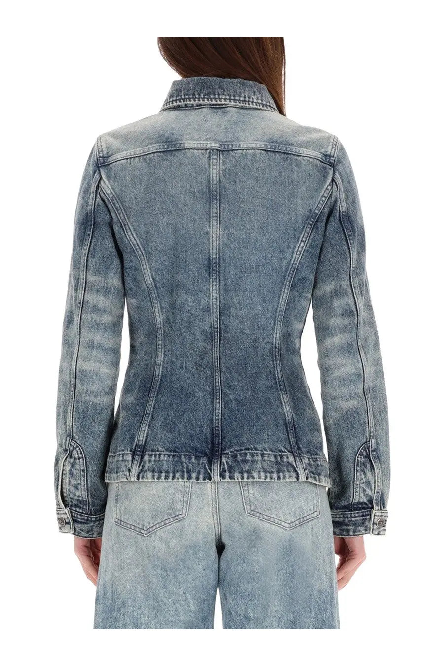 Diesel women’s jacket katerin fsh blue faded blue denim with classic collar and buttoned cuffs visible front side