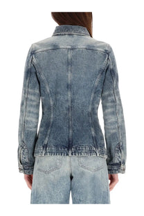 Diesel women’s jacket katerin fsh blue faded blue denim with classic collar and buttoned cuffs visible front side
