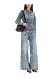 Diesel women’s light-wash denim jacket katerin fsh blue with classic collar and button-front design