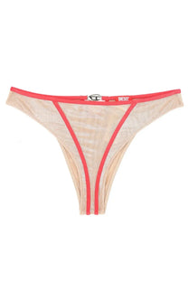 Diesel women’s Janie Gft briefs beige sheer mesh thong with vibrant coral trim and diesel logo buckle at the waistband