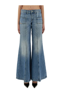 Diesel women’s jeans akii oclba blue light-wash denim flare pants with faded distressed look and visible stitching details