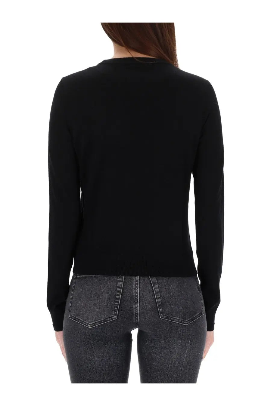 Diesel women’s black jersey knit sweater with long sleeves and a simple crew neckline