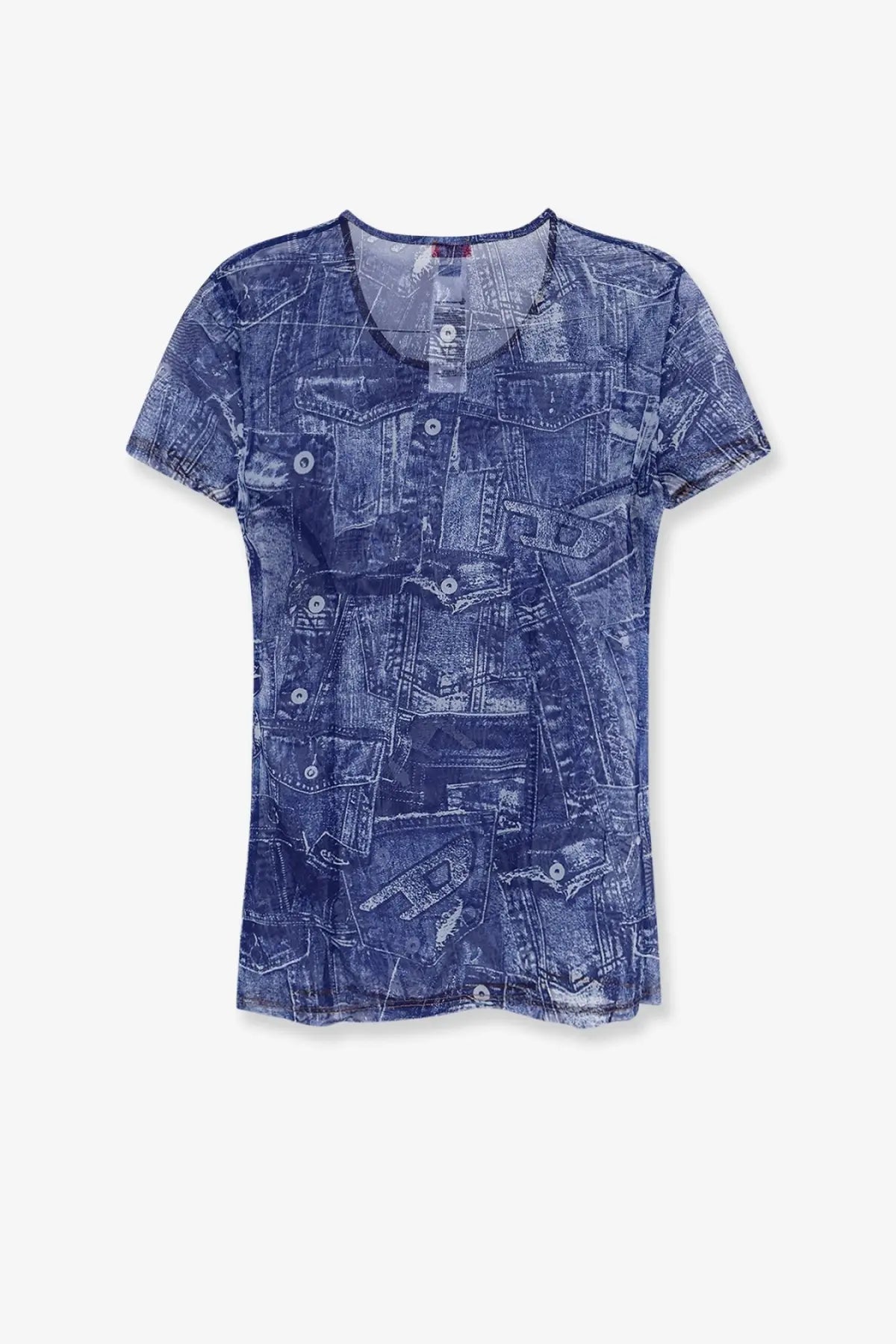 Diesel women’s Kasia shirt grey blue denim short-sleeve t-shirt with crew neck and button details