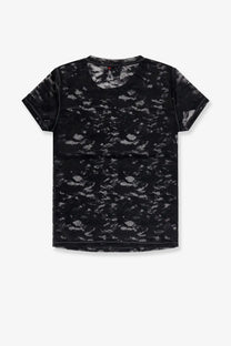 Diesel women’s Kasia Utlt lace shirt black short-sleeved t-shirt with delicate intricate black lace pattern