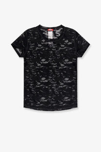 Diesel women’s kasia utlt lace shirt black short-sleeved t-shirt with subtle textured pattern and round neckline