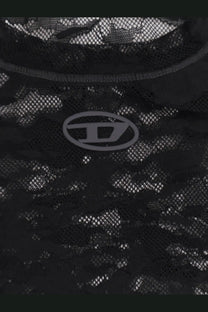 Diesel women’s Kasia Utlt black lace shirt with subtle circular logo embroidered near the neckline