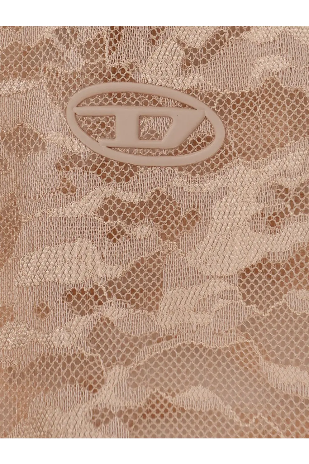 Diesel women’s kasia utlt lace shirt pink featuring beige lace fabric with subtle pattern and embossed d logo