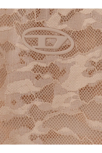Diesel women’s kasia utlt lace shirt pink featuring beige lace fabric with subtle pattern and embossed d logo