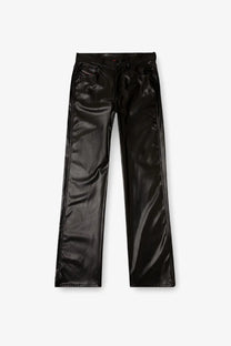 Diesel women’s Lain black faux leather trousers with glossy finish straight-leg cut and denim-style front pockets