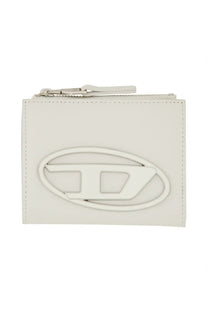 Diesel women’s white leather wallet with silver-toned zipper and embossed oval logo on front side