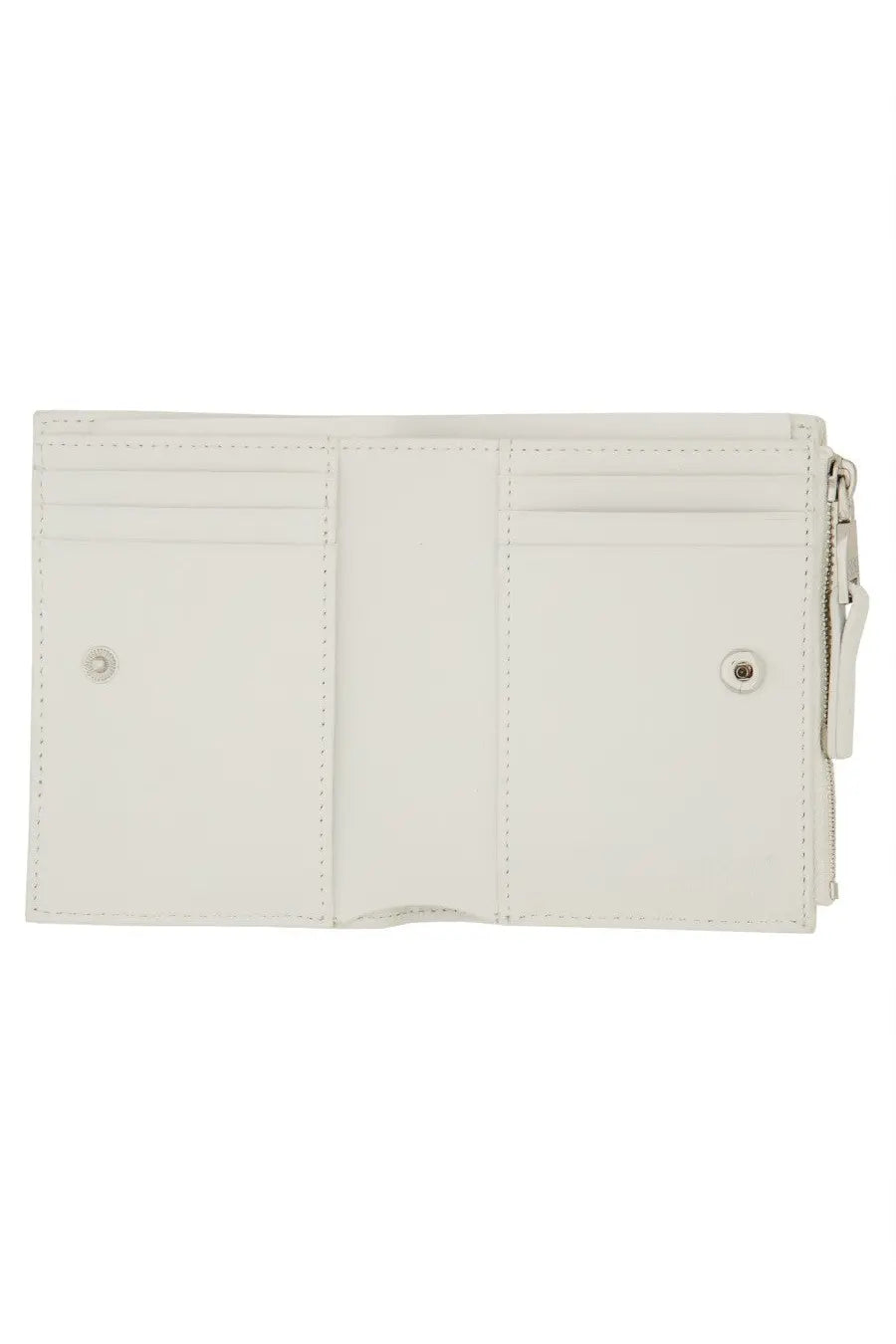 Diesel women’s white leather wallet with zippered closure and two front pockets for organized storage