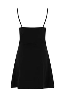 Diesel women’s mini dress newhop black with sleek fitted bodice and flared skirt in black spaghetti strap design