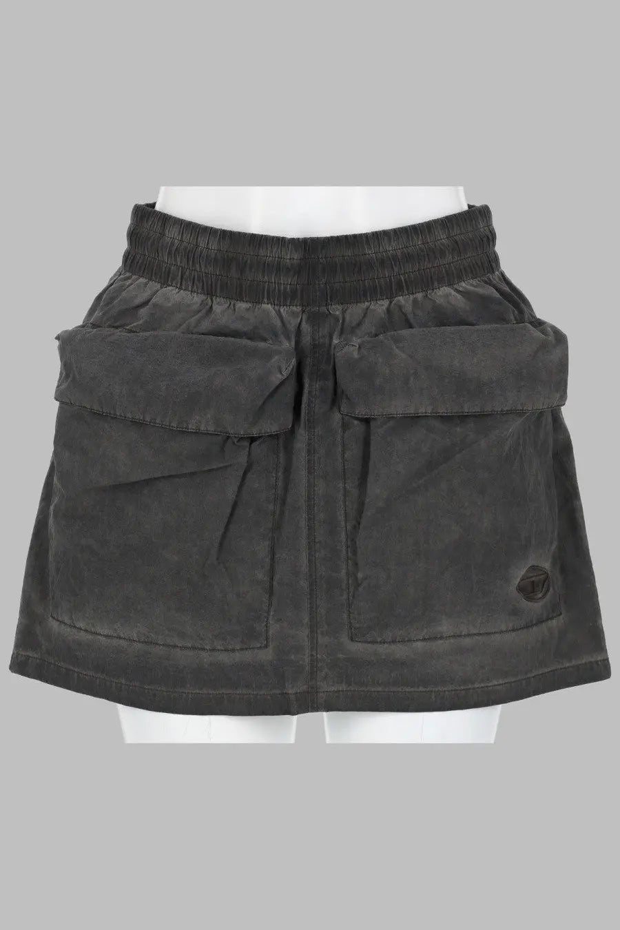 Diesel women’s grey dark gray corduroy mini skirt with two large front pockets and elastic waistband in nylon