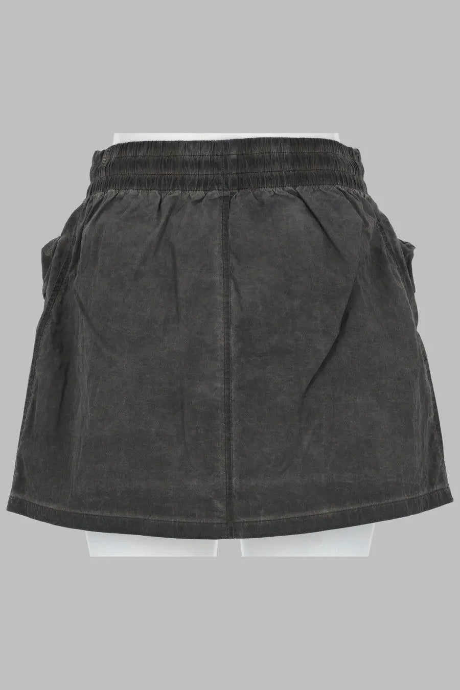 Diesel women’s dark gray nylon mini skirt with elastic waistband and side pockets featuring maxi tasche design