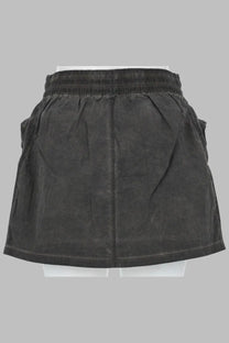 Diesel women’s dark gray nylon mini skirt with elastic waistband and side pockets featuring maxi tasche design