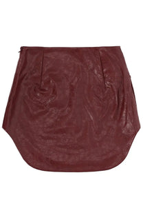 Diesel women’s miniskirt hara red made of maroon leather with a slightly wrinkled texture and subtle front pleats