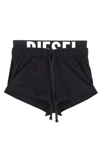 Diesel women’s miranda pop black shorts with white logo waistband and drawstring ties for casual wear