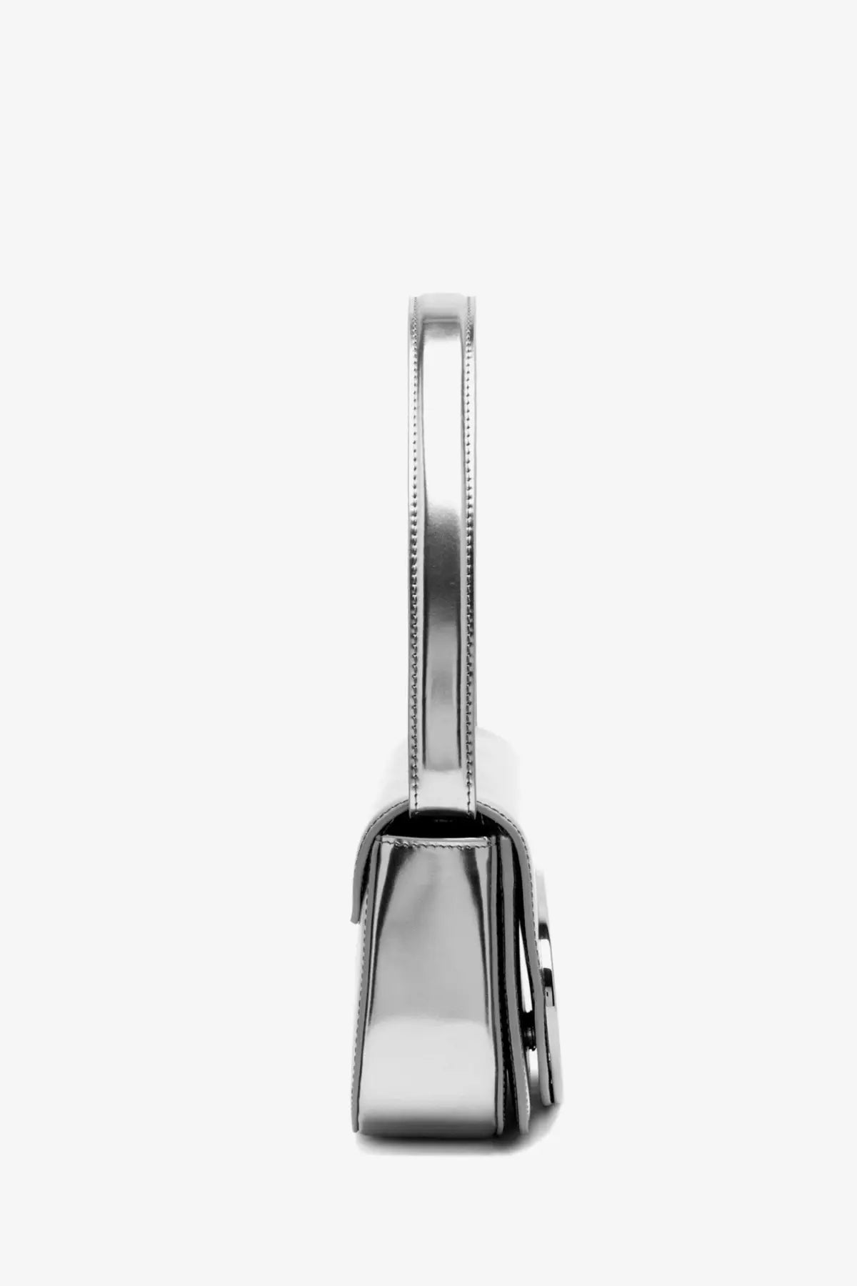 Diesel women’s mirror leather shoulder bag in silver metallic with a sleek minimalist design and structured shape