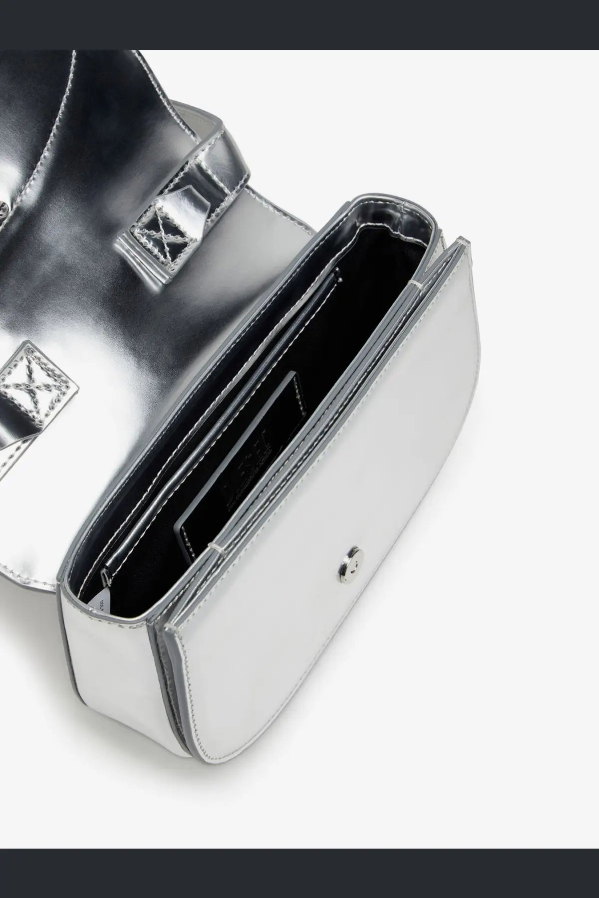 Diesel women’s mirror leather shoulder bag grey with silver metallic crossbody design and structured rectangular shape