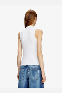 White sleeveless high-neck tank top by Diesel made of stretch viscose microfiber for women