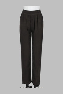 Black high-waisted Diesel women’s pantalone trousers in viscosa fluida grey with relaxed straight-leg cut and pleats