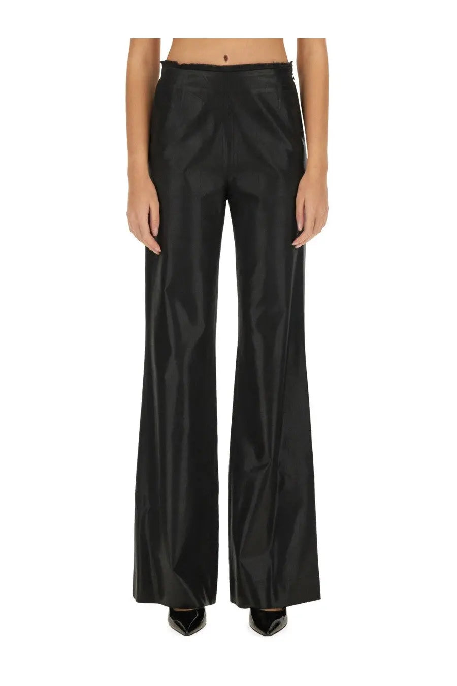Diesel women’s pants lumys black wide-leg trousers in black satin with a sleek glossy finish and high waistband