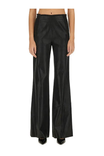 Diesel women’s pants lumys black wide-leg trousers in black satin with a sleek glossy finish and high waistband