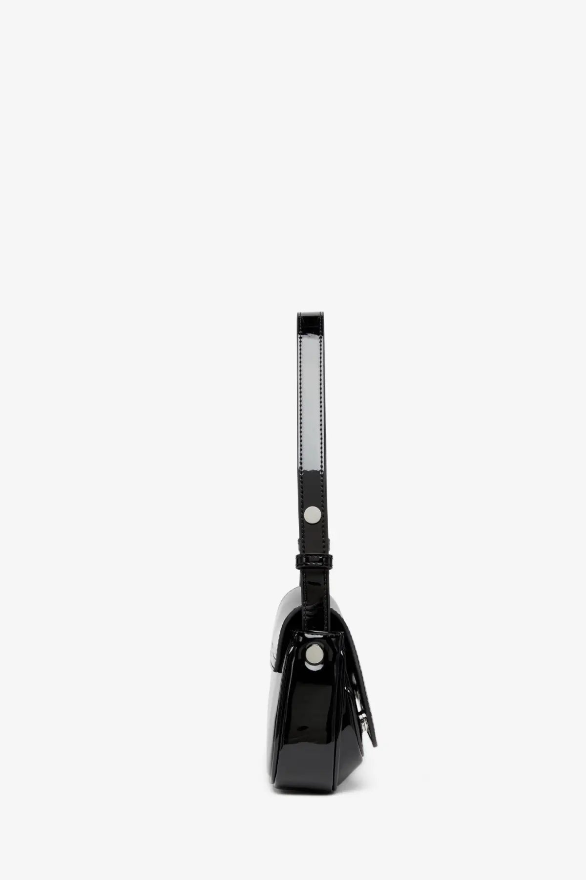 Diesel women’s play clutch shiny leather shoulder bag black with glossy black patent leather and silver hardware accents