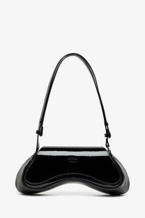 Diesel women’s play crossbody patent fabric bag black with glossy patent leather and sleek curved design with shoulder strap
