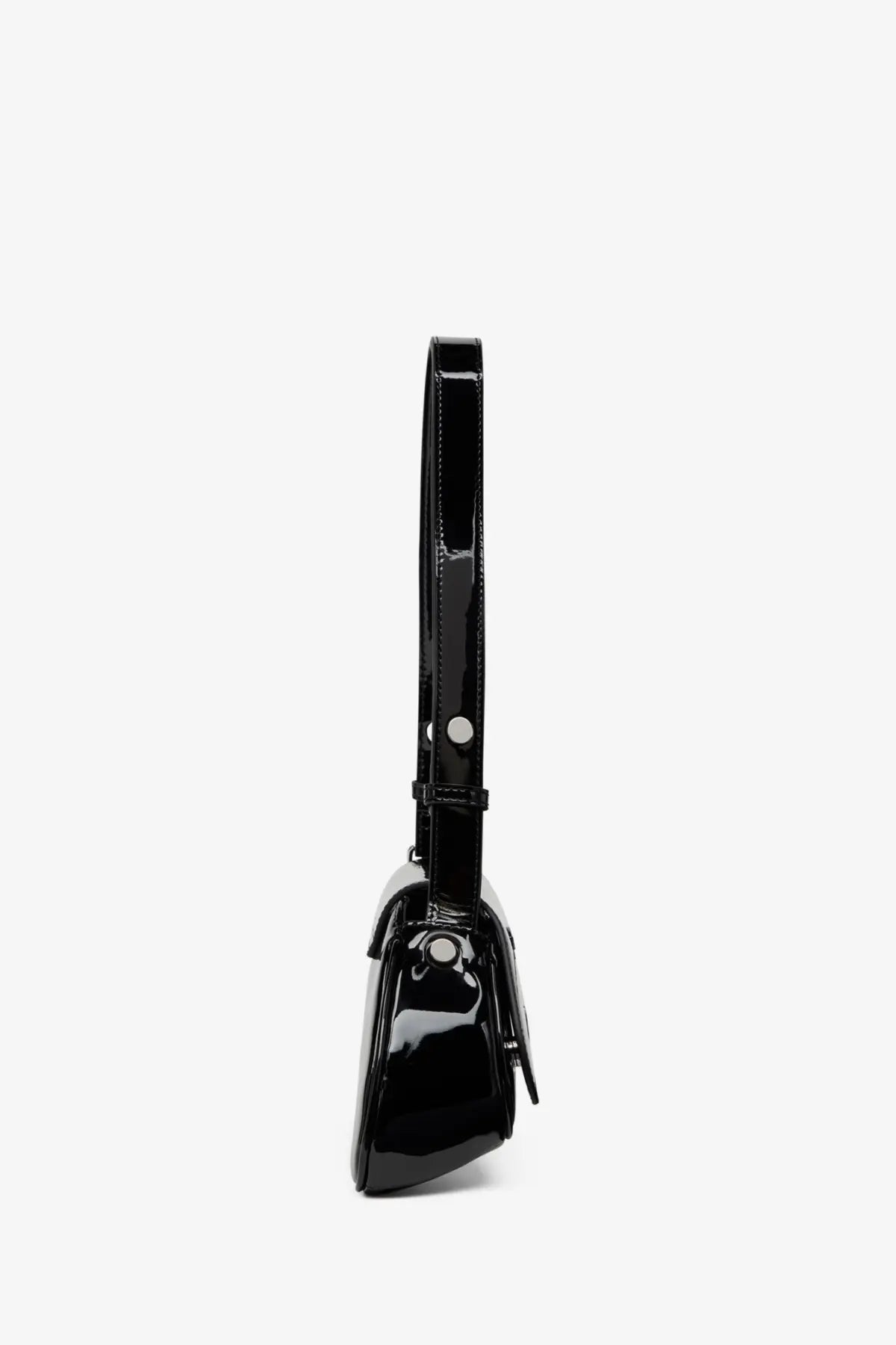 Diesel women’s play crossbody black patent leather shoulder bag with minimalist design and silver-toned hardware
