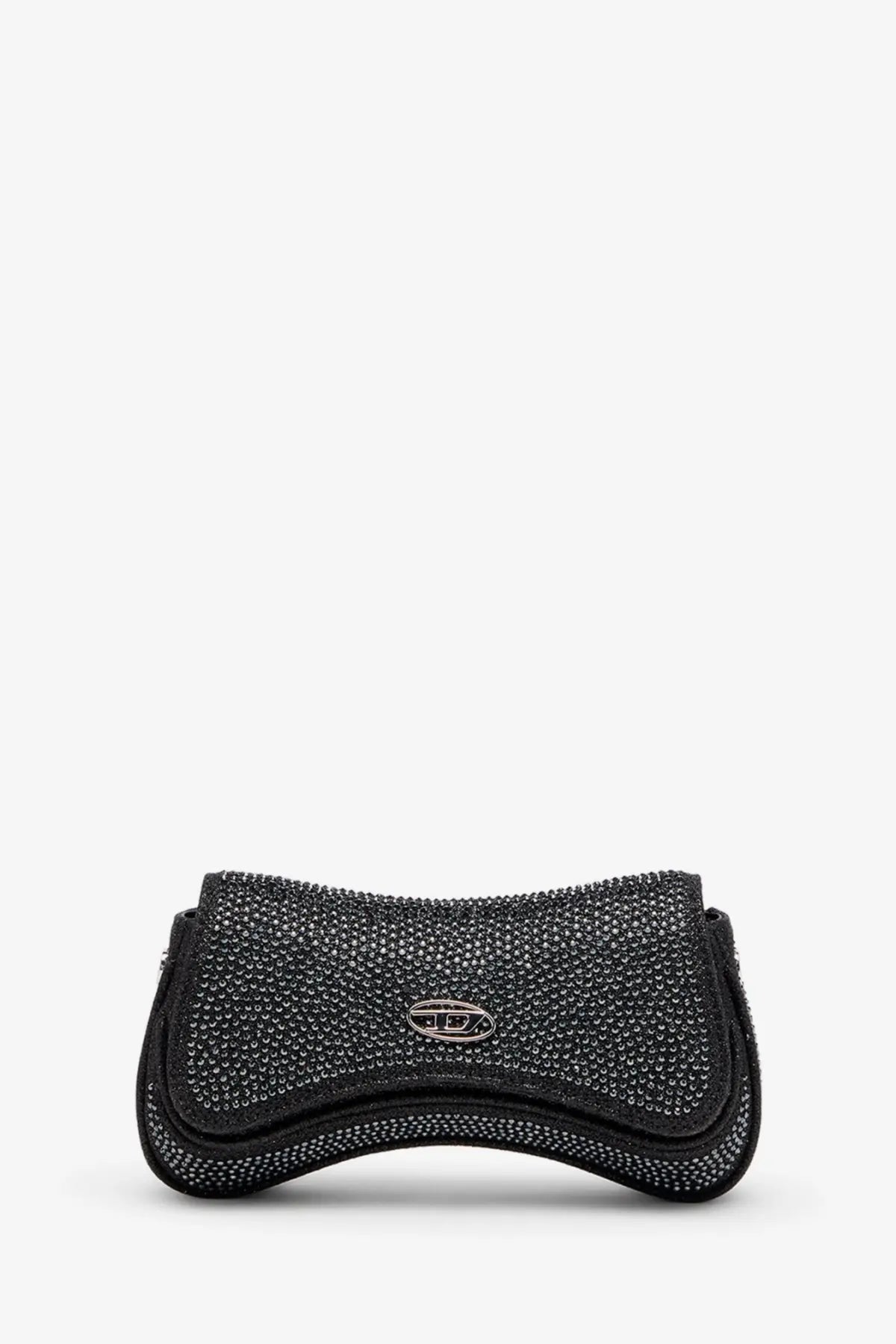 Diesel women’s play crossbody XS shoulder bag in black with black beads and a silver logo plaque