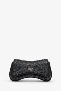 Diesel women’s play crossbody XS shoulder bag in black with black beads and a silver logo plaque