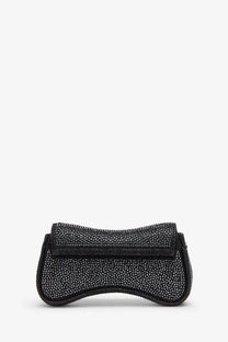 Diesel women’s black beaded clutch crossbody bag with sleek curved design and sparkling embellishments