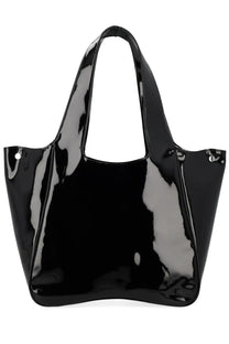 Diesel women’s play shopper ew tote bag black with sleek minimalist design black glossy patent leather and sturdy handles
