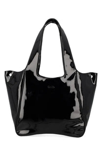Diesel women’s play shopper ew tote bag black glossy patent leather with sleek minimalist design and subtle logo center