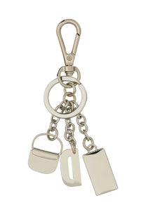 Silver-toned metal diesel women’s portachiave 1dr keychain with clip ring and three dangling charms in silver