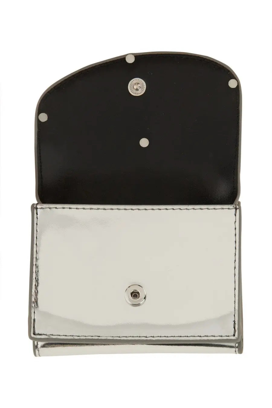 Diesel women’s portafoglio trifold silver metallic clutch with black interior and silver toned hardware