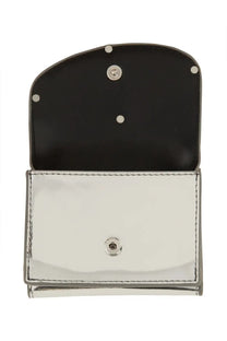 Diesel women’s portafoglio trifold silver metallic clutch with black interior and silver toned hardware