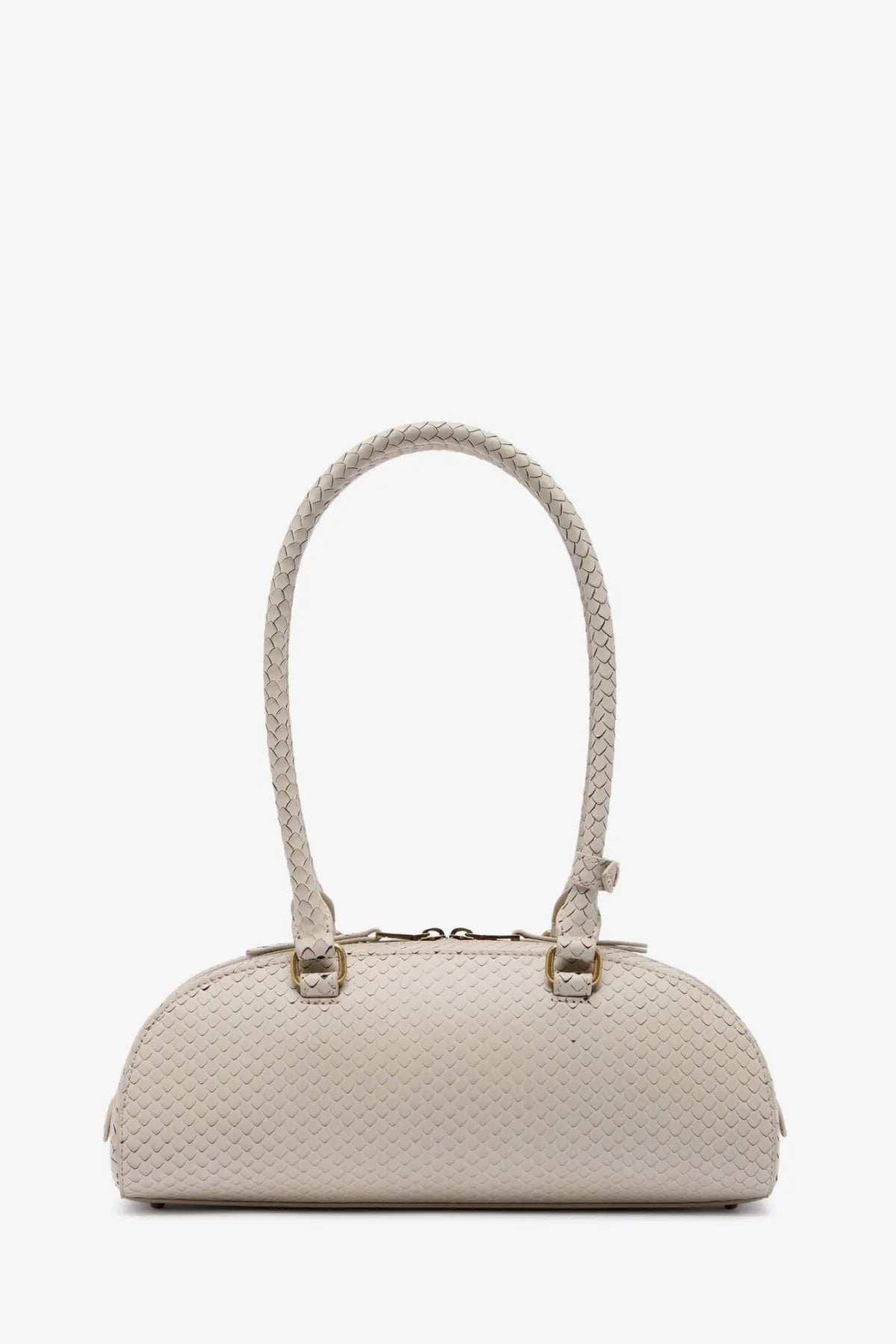 Diesel women’s beige python effect leather shoulder bag with sleek off-white woven texture and braided handles