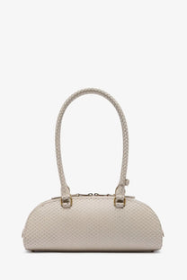 Diesel women’s beige python effect leather shoulder bag with sleek off-white woven texture and braided handles