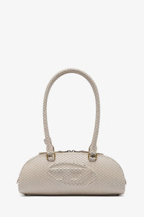 Diesel women’s beige leather shoulder bag with python effect texture and braided leather handles