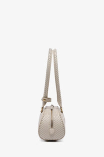 Diesel women’s beige woven leather crossbody bag with python effect snakeskin texture and gold-tone zipper