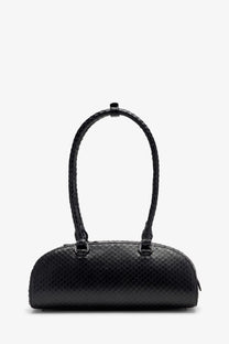 Diesel women’s black leather shoulder bag with python effect and braided handle in snake print texture