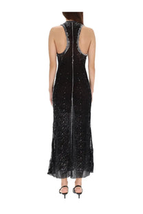 Diesel women’s rab dress red black beaded maxi dress with high neckline open back and silver sequin shoulder straps