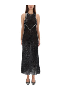 Diesel women’s rab dress red black sequined sleeveless maxi dress with silver zipper detail down the front