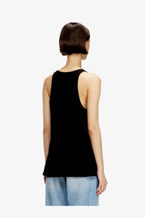 Diesel women’s black ribbed cotton sleeveless tank top with rounded neckline and relaxed fit