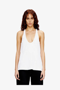 Diesel women’s white ribbed cotton tank top with a deep v-neckline and soft flowing fabric